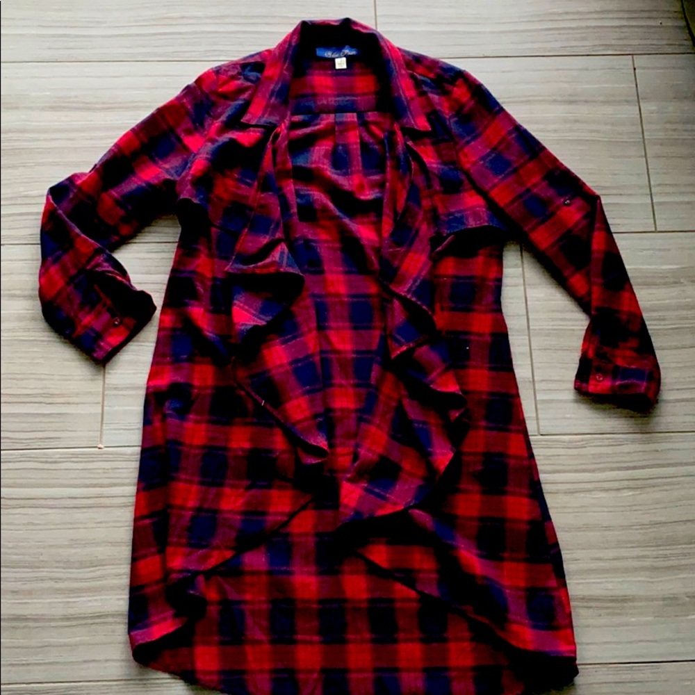 Unworn Red and blue checkered flannel duster